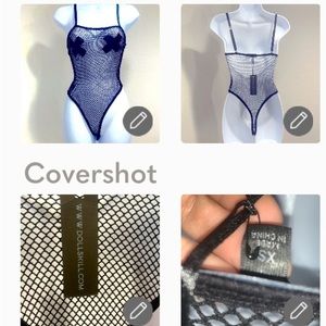 DOLLS KILL XS WIDOW BLACK FISHNET BODY SUIT FUAX BLACK LEATHER TOP SNAP CROTCH